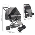 Foldable 4-Wheel Dog & Cat Stroller with Mesh Windows
