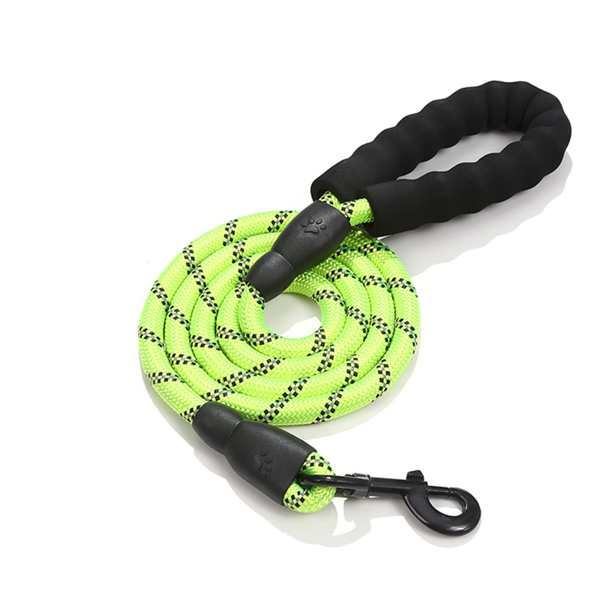 Green reflective heavy duty dog leash with soft padded handle