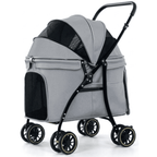 Gray foldable pet stroller for medium and large dogs and cats