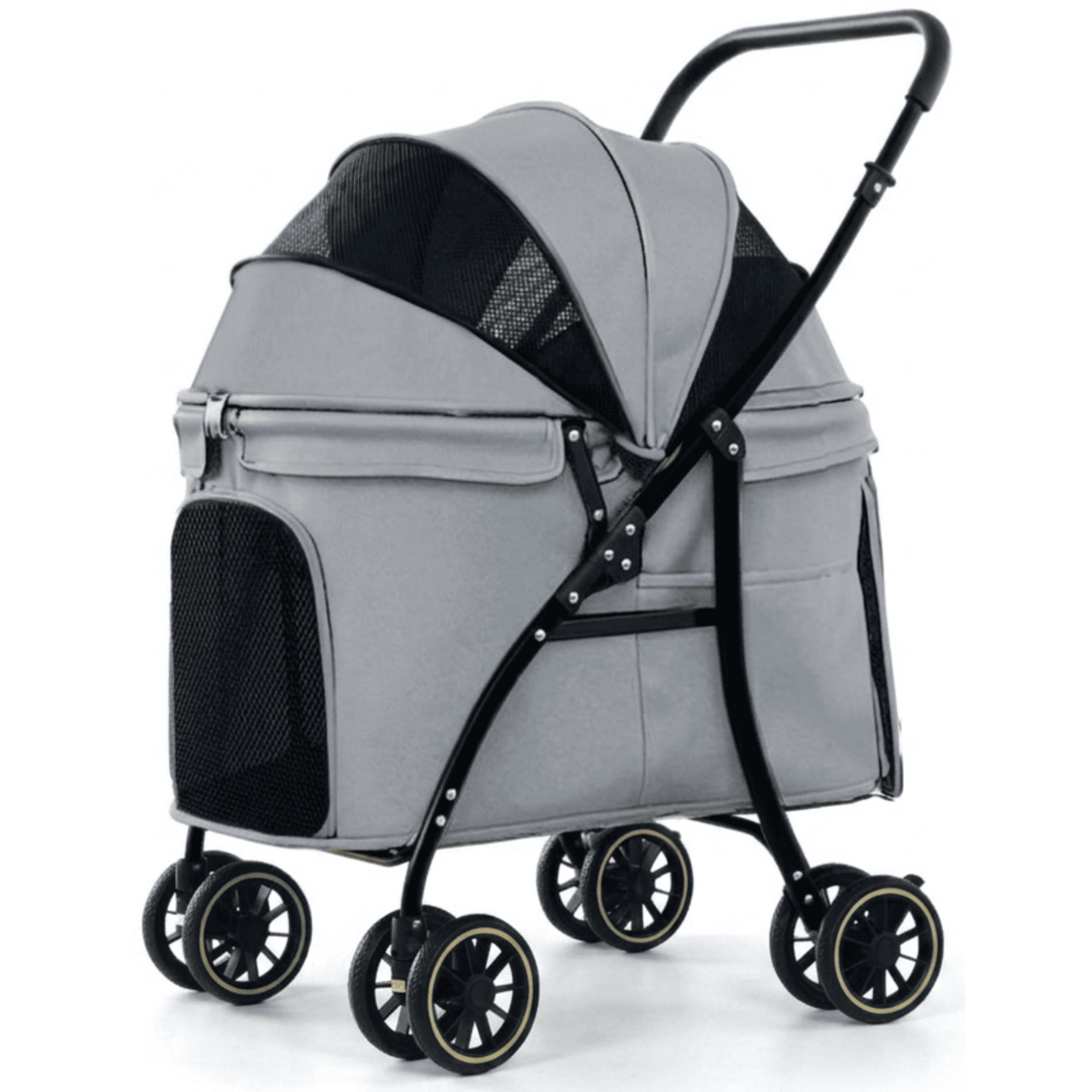Gray foldable pet stroller for medium and large dogs and cats