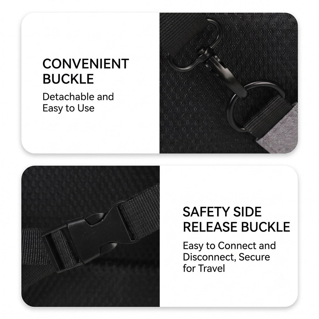 Pet carrier buckle detail with detachable side release buckle