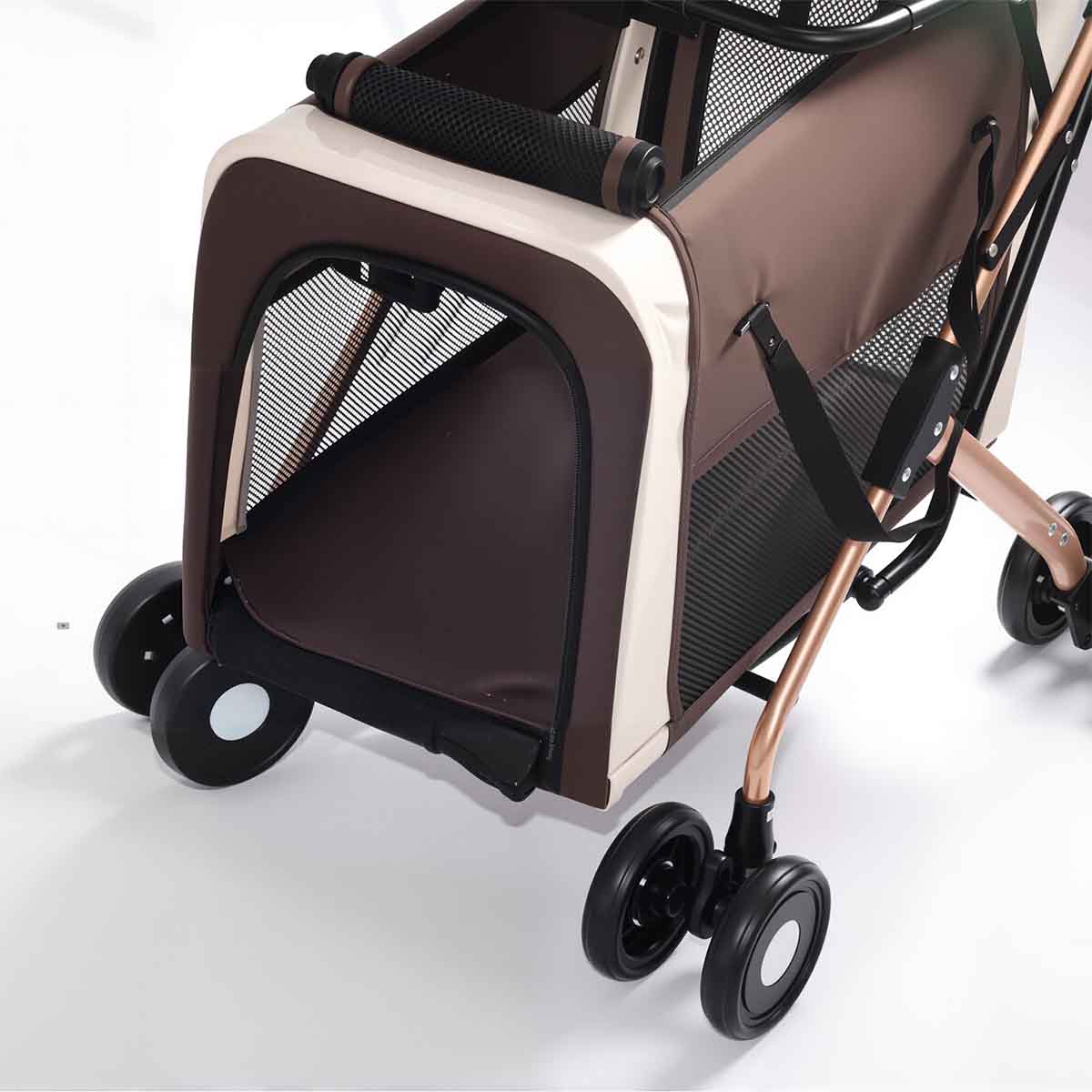3-in-1 Double Pet Stroller with Detachable Carriers for Dogs & Cats(Khaki)