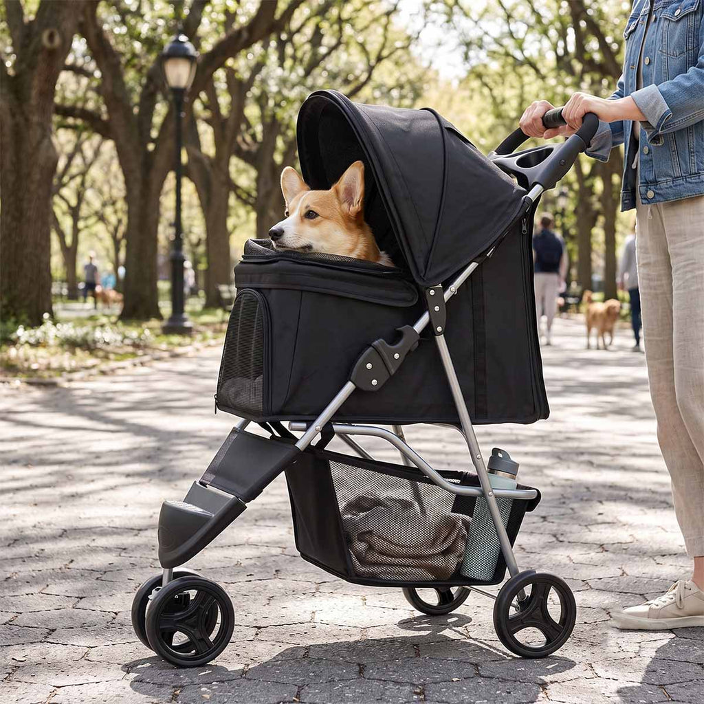 Foldable 3-Wheel Pet Stroller - Up to 35 lbs