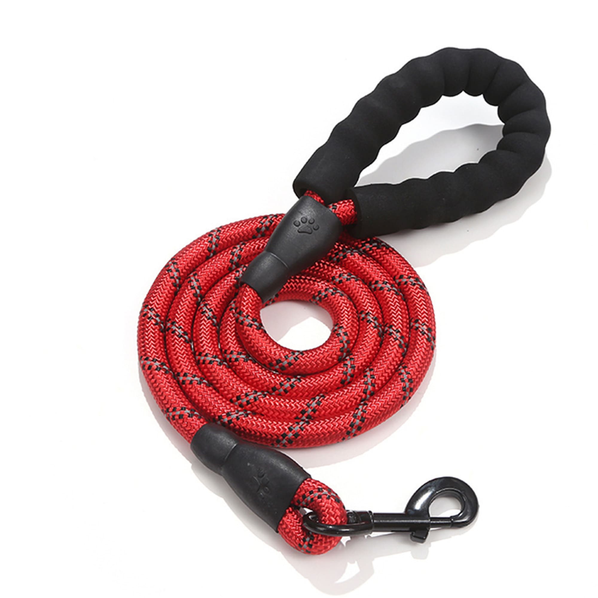 Red reflective heavy duty dog leash with soft padded handle