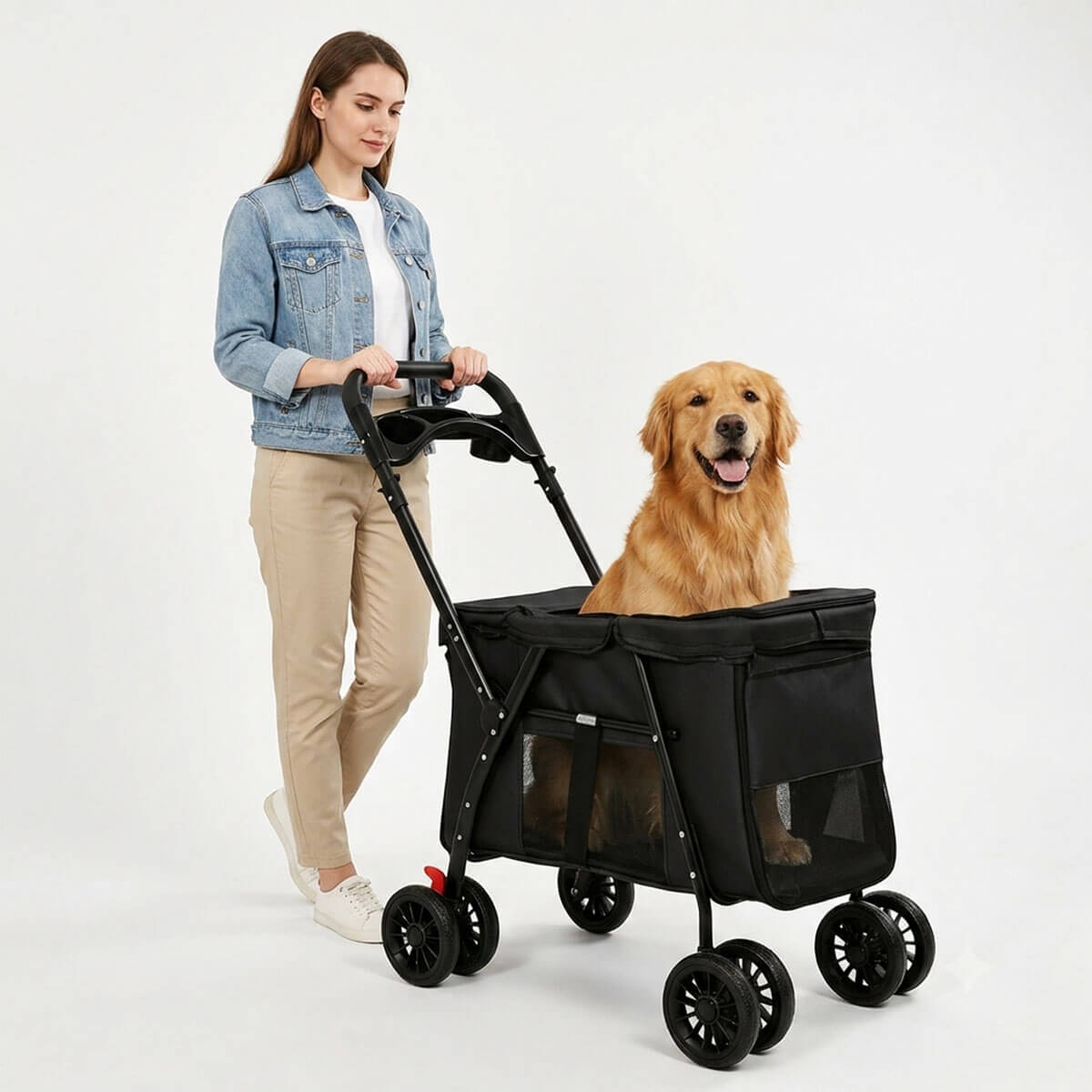 Foldable 4-Wheel Pet Stroller with Shockproof Wheels, Up to 33 lb