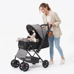 Foldable 4-Wheel Dog & Cat Stroller with Mesh Windows