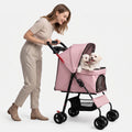 Pink Foldable 4-Wheel Pet Stroller with Tray, Up to 28 lb