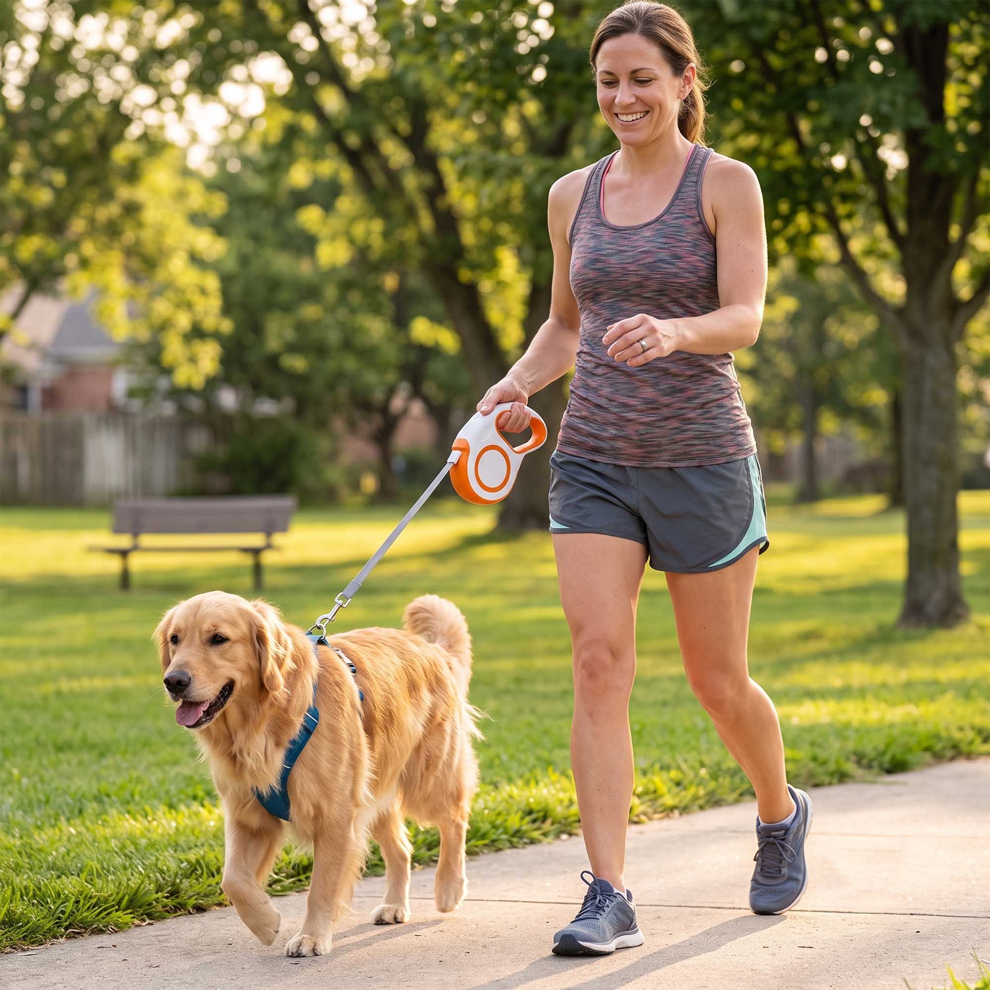 Retractable Dog Leash with 180° Tangle-Free Ribbon and Ergonomic Grip