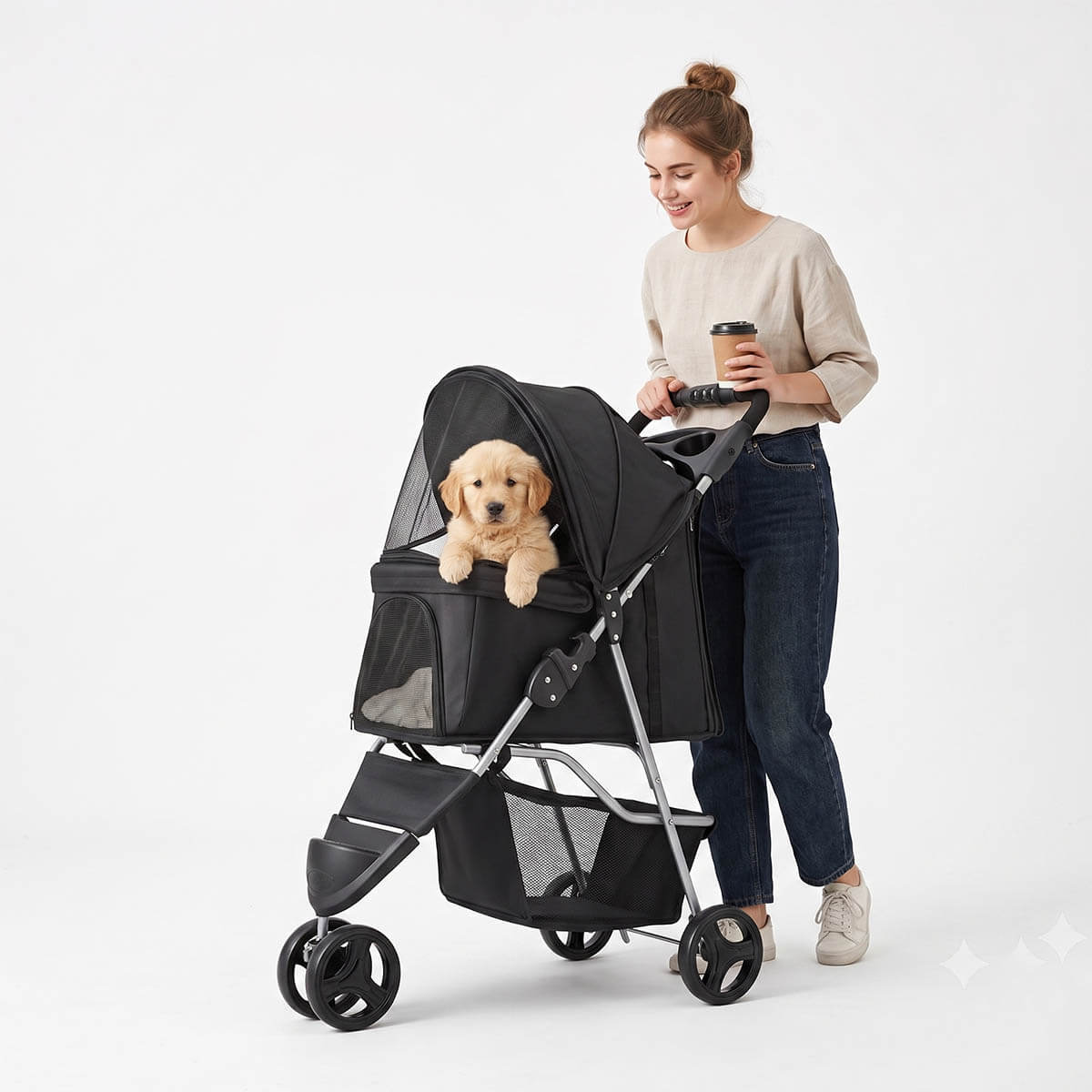 3-Wheel Foldable Pet Stroller with Brake | Up to 35 lb