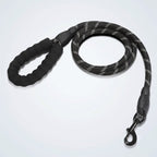 Black reflective heavy duty dog leash with soft padded handle