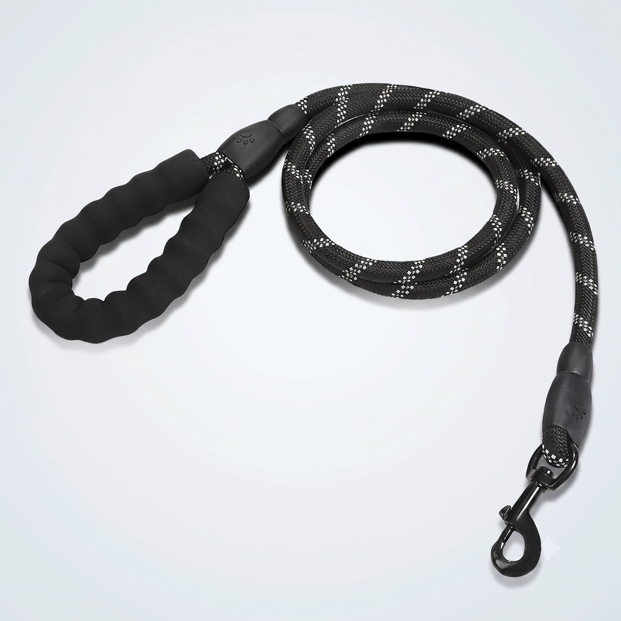 Black reflective heavy duty dog leash with soft padded handle