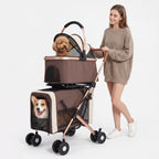 3-in-1 Double Pet Stroller with Detachable Carriers for Dogs & Cats(Khaki)
