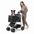 Foldable 4-Wheel Pet Stroller with Detachable Carrier for Dogs and Cats