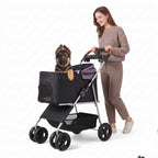 Foldable 4-Wheel Pet Stroller with Detachable Cabin