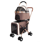 3-in-1 Double Pet Stroller with Detachable Carriers for Dogs & Cats(Khaki)