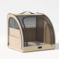 Beige foldable pet carrier and car crate with breathable mesh panels