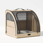 Beige foldable pet carrier and car crate with breathable mesh panels