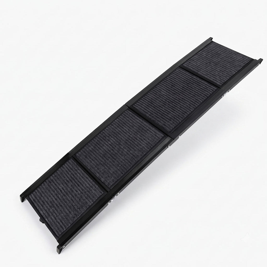Extended black 71-inch foldable dog car ramp with carpeted surface