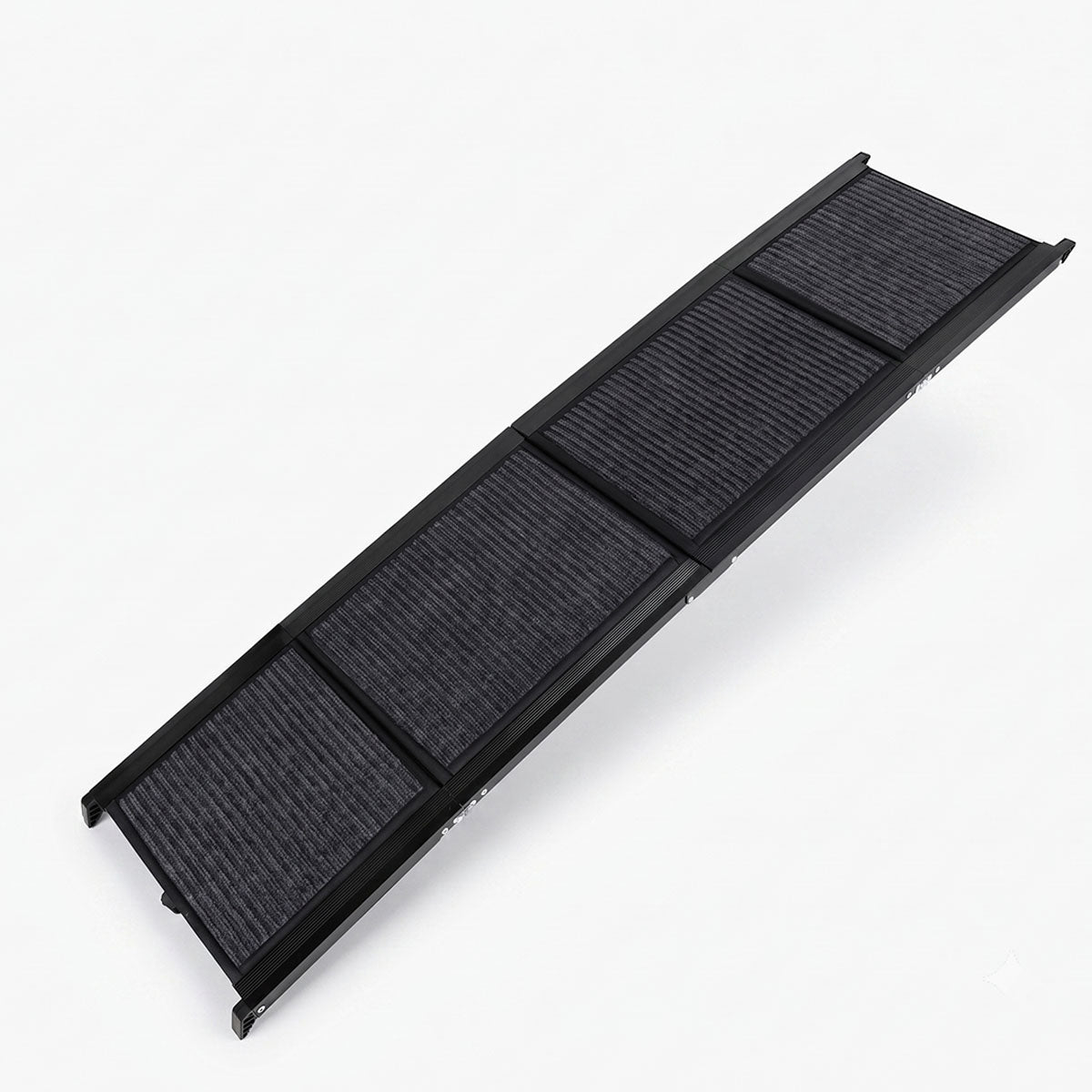 Extended black 71-inch foldable dog car ramp with carpeted surface