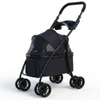 Black foldable pet stroller for small and medium dogs and cats
