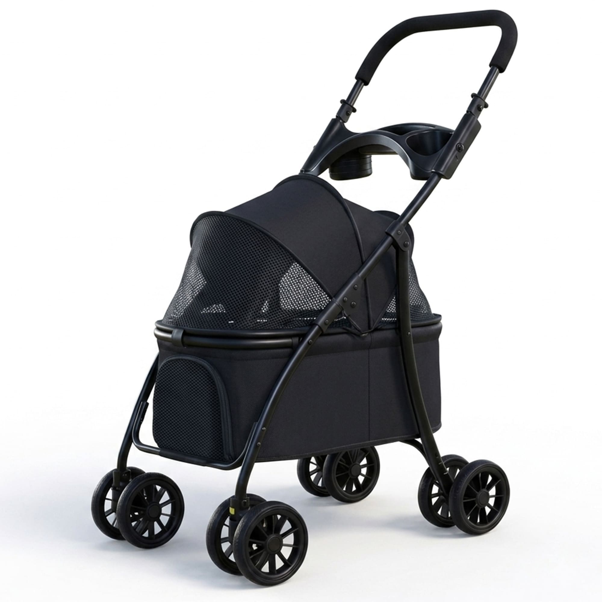Black foldable pet stroller for small and medium dogs and cats