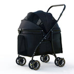 Black foldable pet stroller for medium and large dogs and cats
