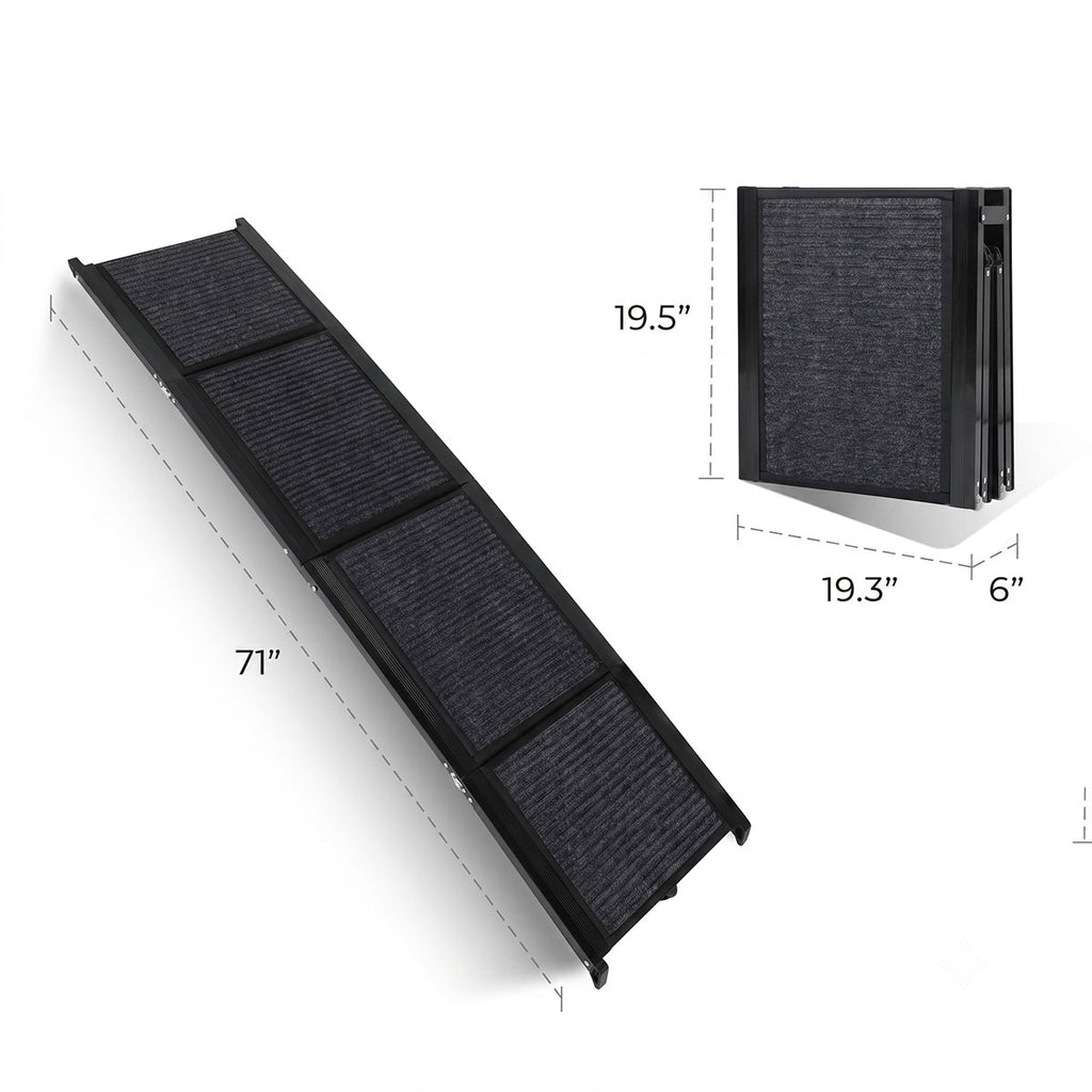 Folded black dog car ramp with compact storage design