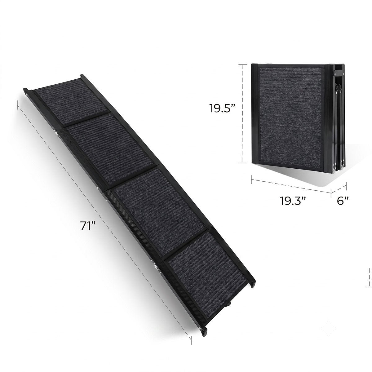 Folded black dog car ramp with compact storage design