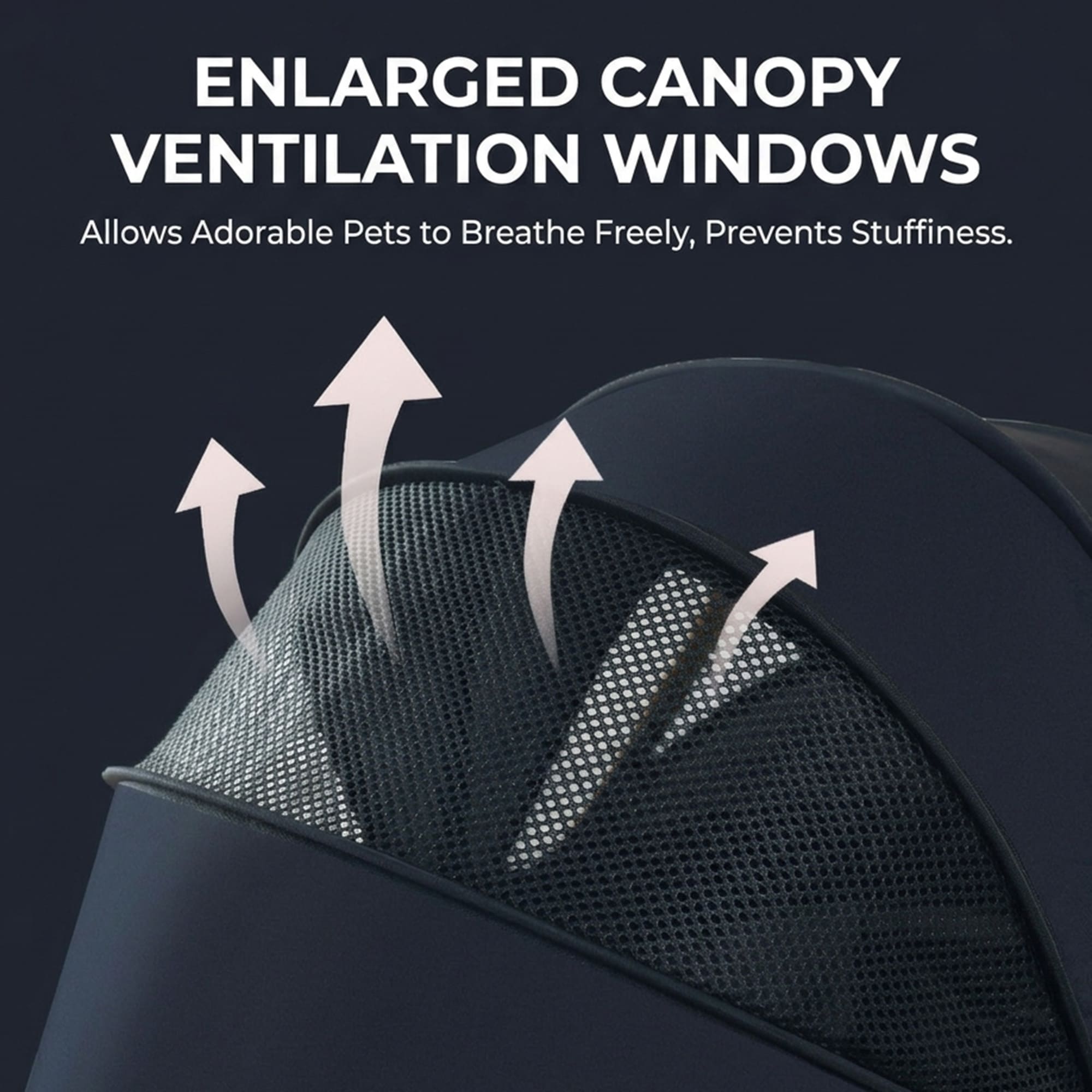 Pet stroller with enlarged canopy and breathable mesh ventilation windows