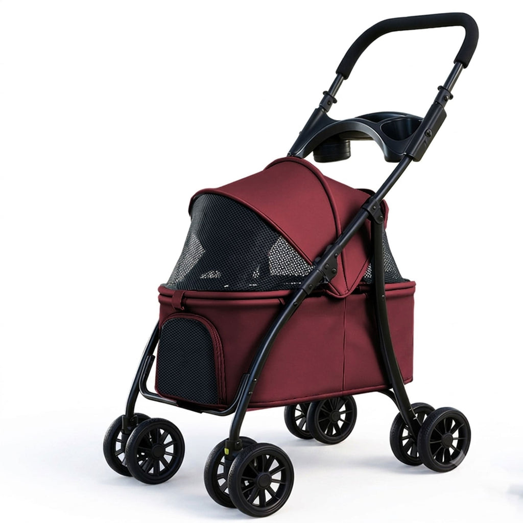 Red foldable pet stroller for small and medium dogs and cats