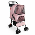 Pink foldable four-wheel pet stroller for small dogs and cats