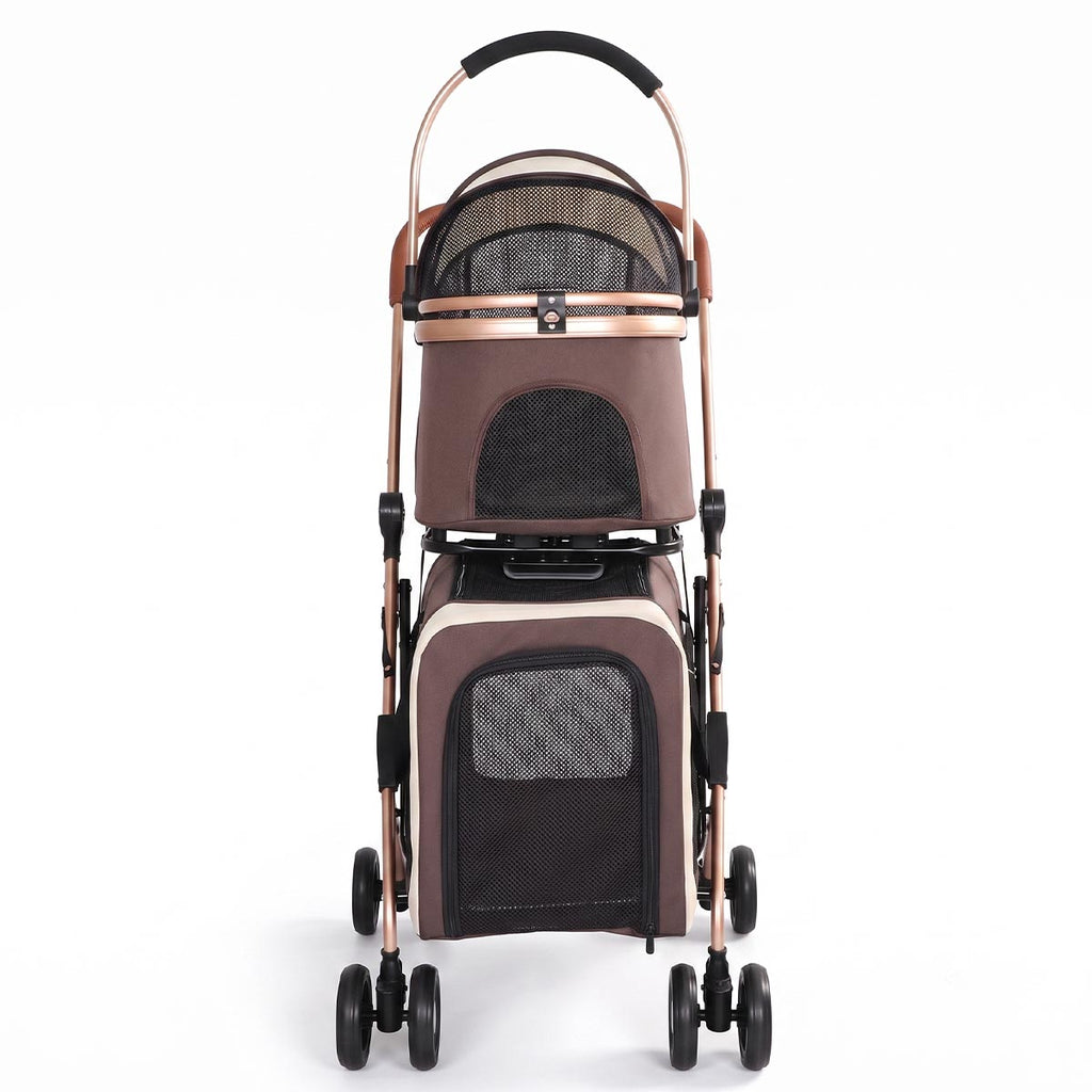 3-in-1 Double Pet Stroller with Detachable Carriers for Dogs & Cats(Khaki)