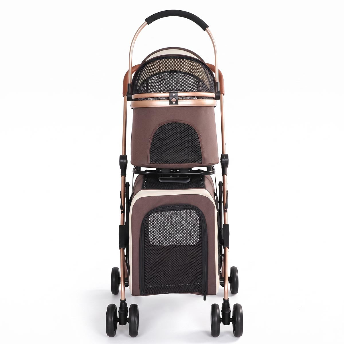 3-in-1 Double Pet Stroller with Detachable Carriers for Dogs & Cats(Khaki)