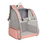 Pink mesh pet carrier backpack with roll-up front window and side pocket