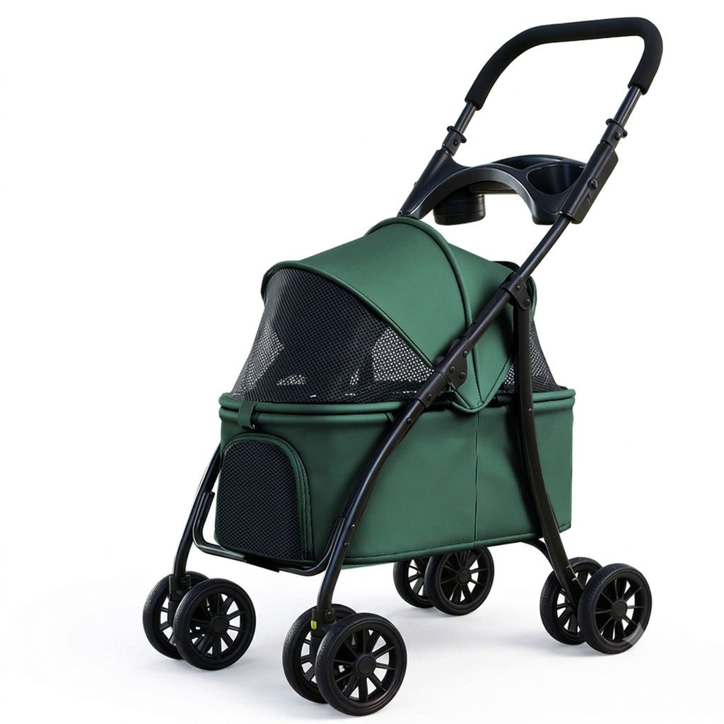 Green foldable pet stroller for small and lackmedium dogs and cats