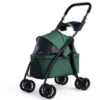 Green foldable pet stroller for small and lackmedium dogs and cats