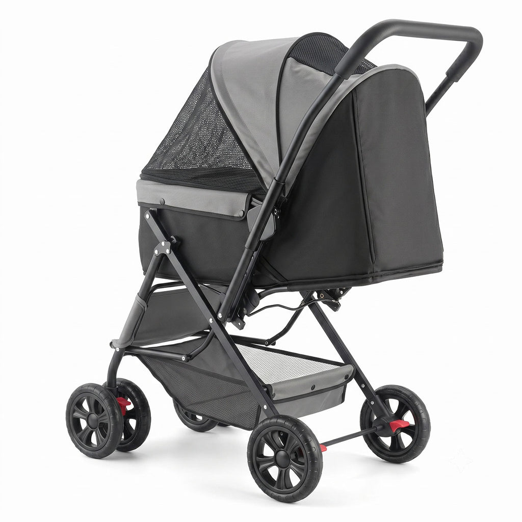 Foldable 4-Wheel Dog & Cat Stroller with Mesh Windows