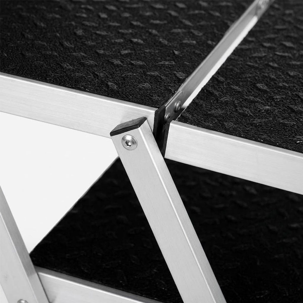 Close-up of reinforced folding support frame on dog ramp