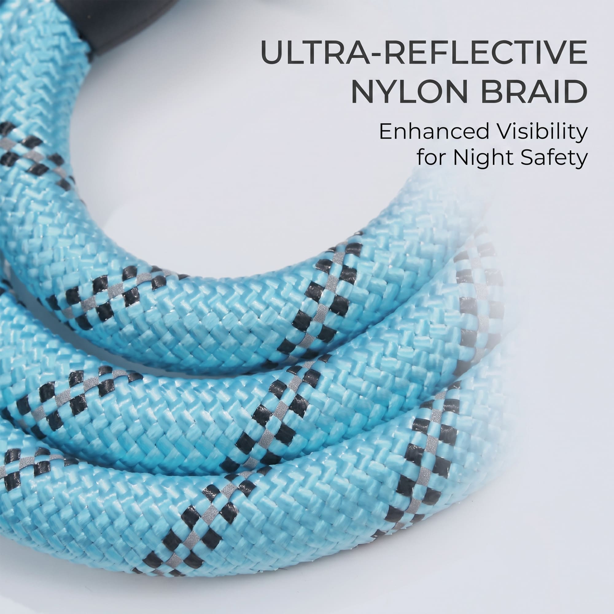 Blue ultra reflective nylon dog leash braid for night safety