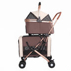 3-in-1 Double Pet Stroller with Detachable Carriers for Dogs & Cats(Khaki)