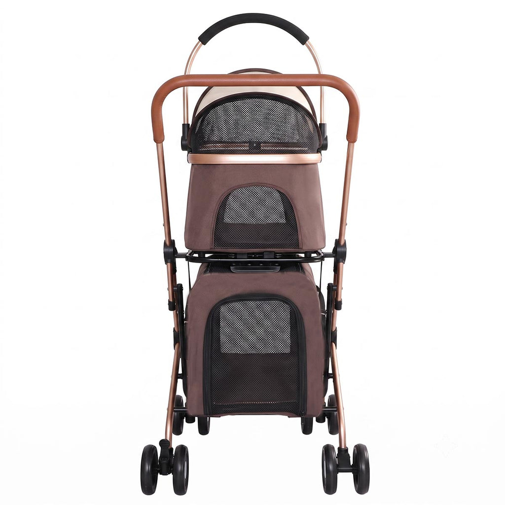 3-in-1 Double Pet Stroller with Detachable Carriers for Dogs & Cats(Khaki)