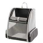 Gray mesh pet carrier backpack with roll-up front window and side pocket