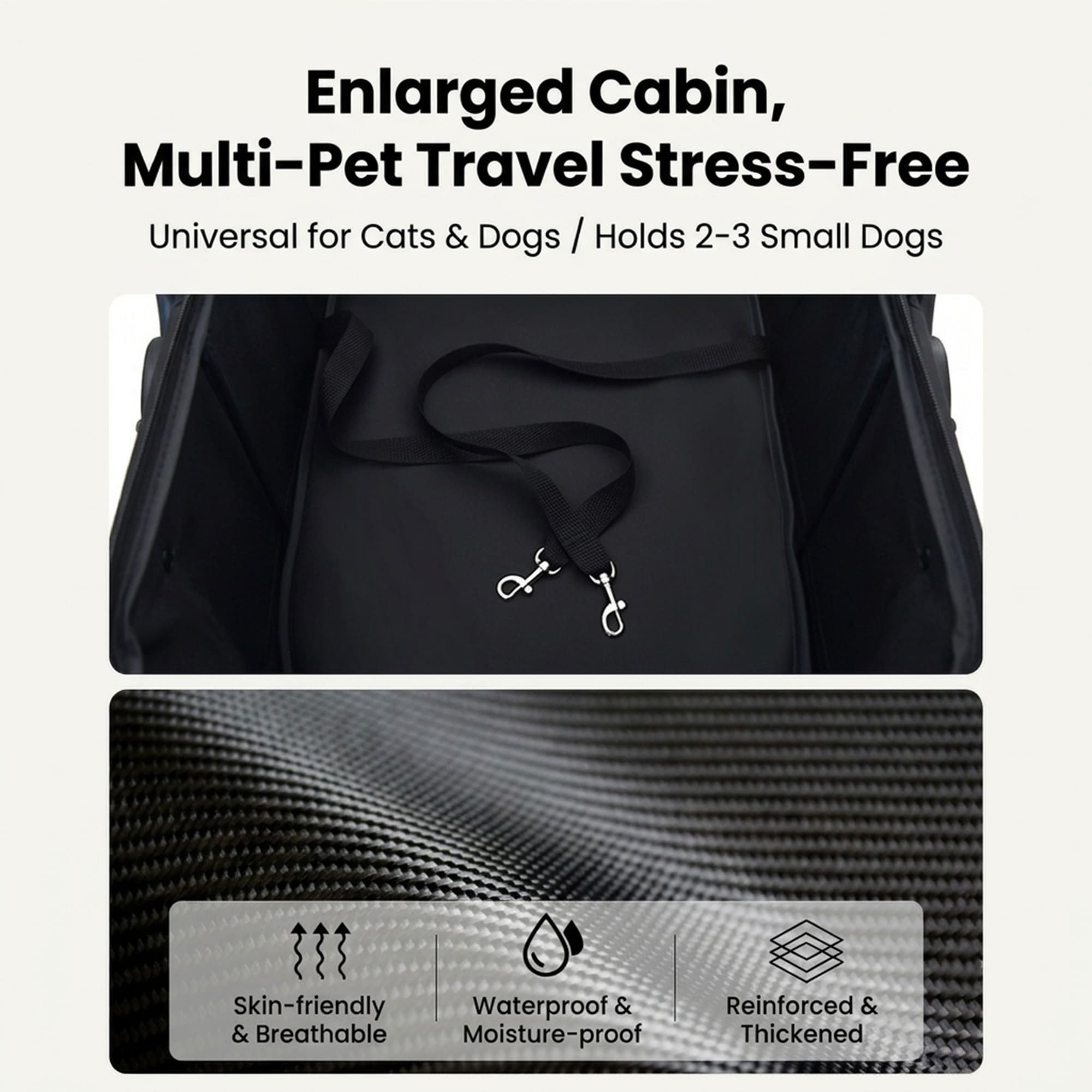 Large pet stroller cabin with breathable thickened Oxford fabric