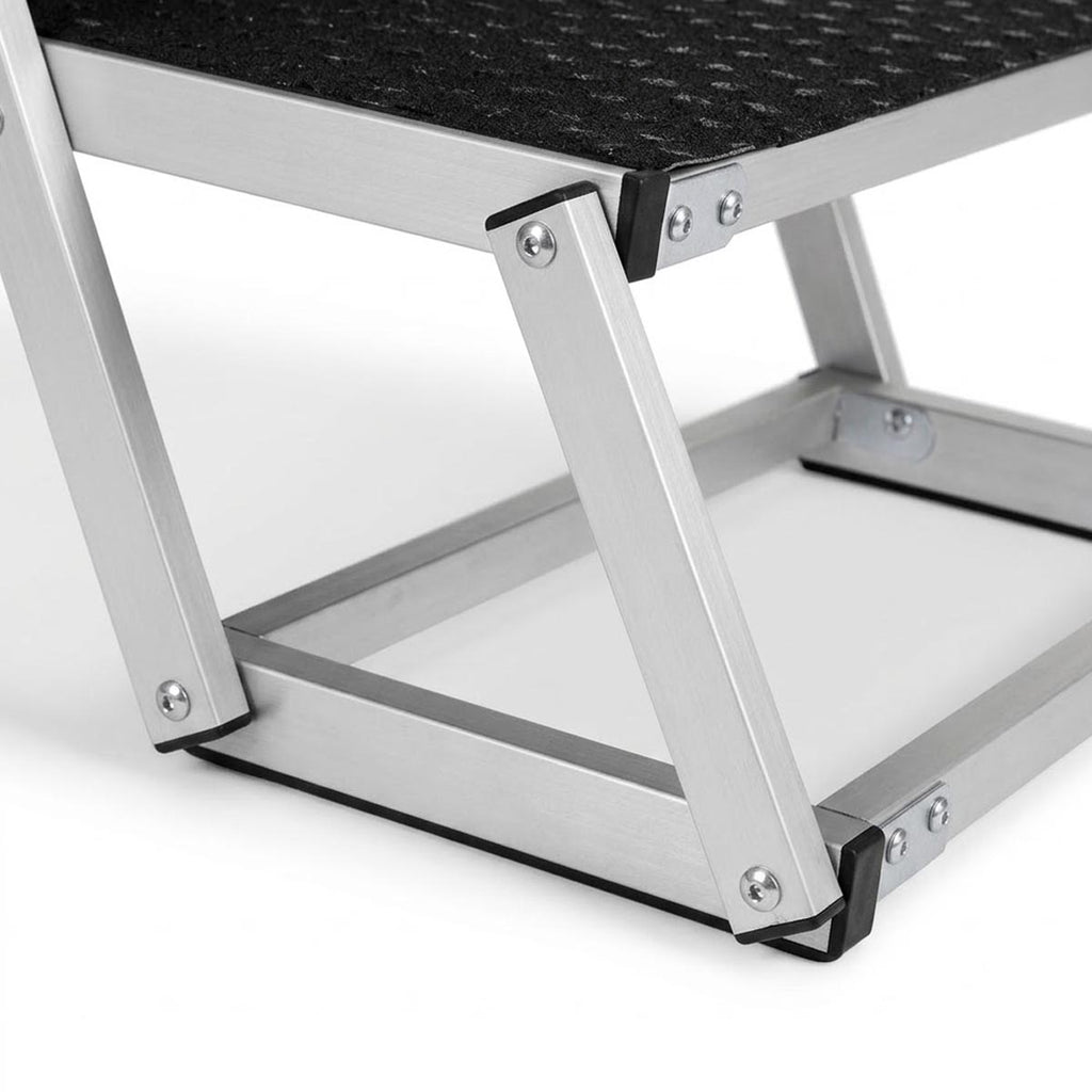 Side view of metal support structure on foldable dog stairs
