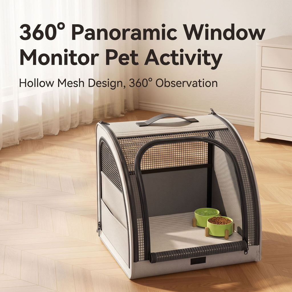 Pet carrier with 360 panoramic mesh window for monitoring pet activity