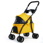 Yellow foldable pet stroller for small and medium dogs and cats