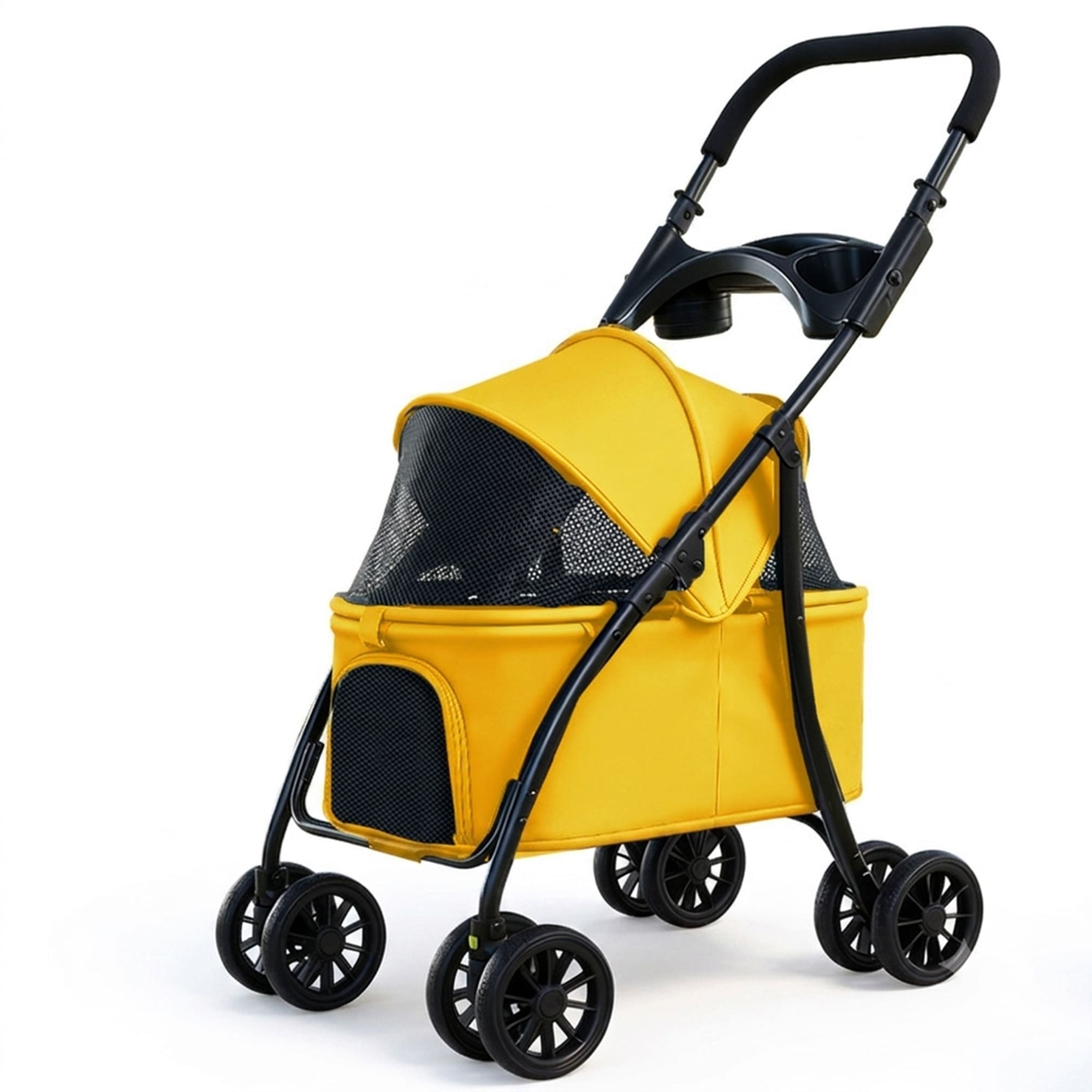 Yellow foldable pet stroller for small and medium dogs and cats