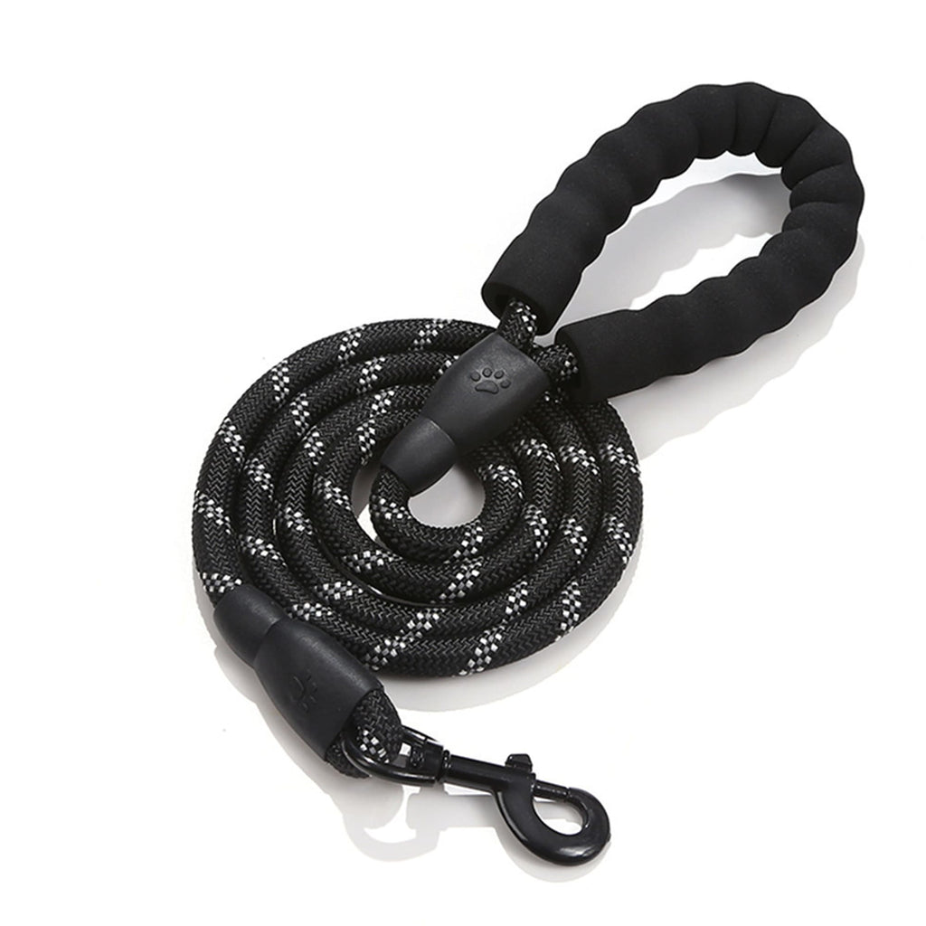 Black reflective heavy duty dog leash with soft padded handle