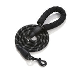 Black reflective heavy duty dog leash with soft padded handle
