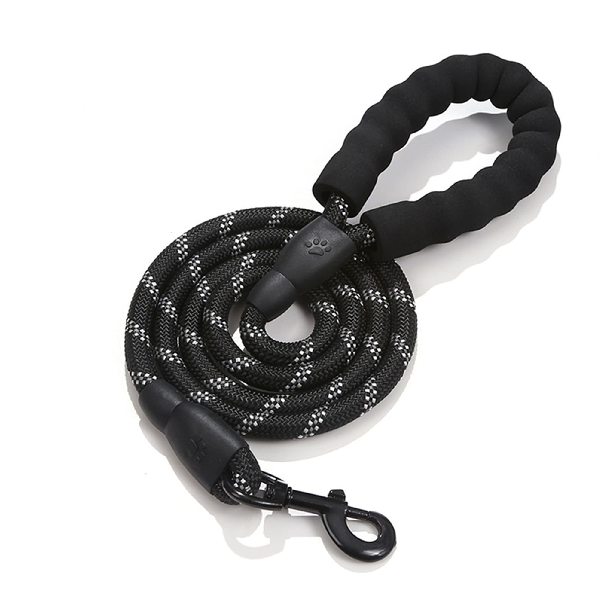 Black reflective heavy duty dog leash with soft padded handle